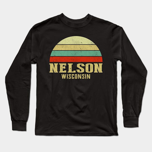 Nelson Wisconsin Vintage Retro Sunset Long Sleeve T-Shirt by Curry G